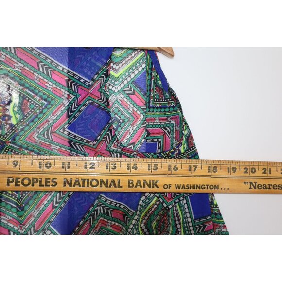 Blue Aztec Kimono Neon Tassels America & Beyond Lightweight Open Front Sz S Boho - Picture 8 of 8